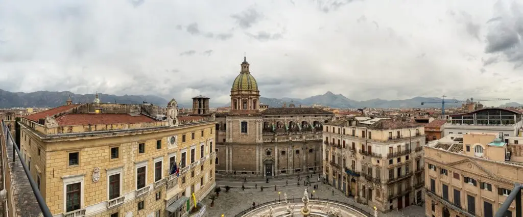 Panoramic rooftop view over Piazza Pretoria and Palermo’s historic city center