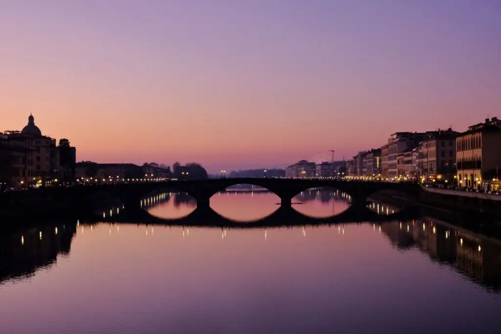 Arno River at sunset in Florence Italy