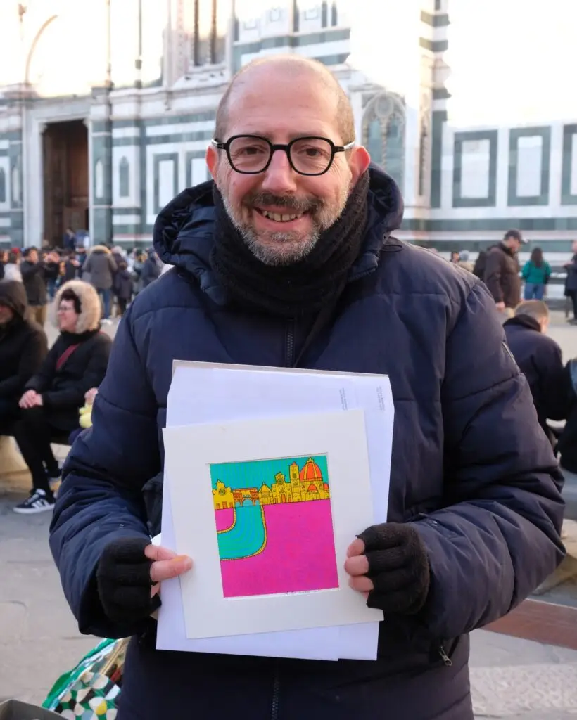 Bright colorful Florence artwork by street artist Alessandro @cubetto_1967_