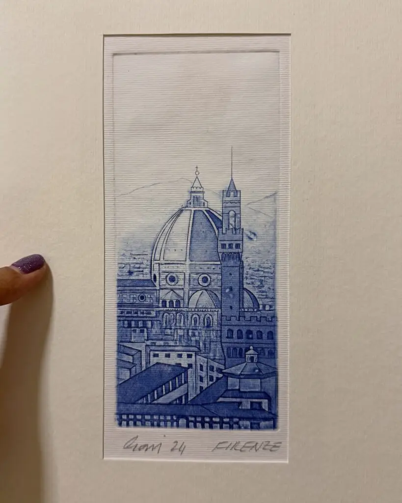 Closeup of painting of Florence by artist Gazzi