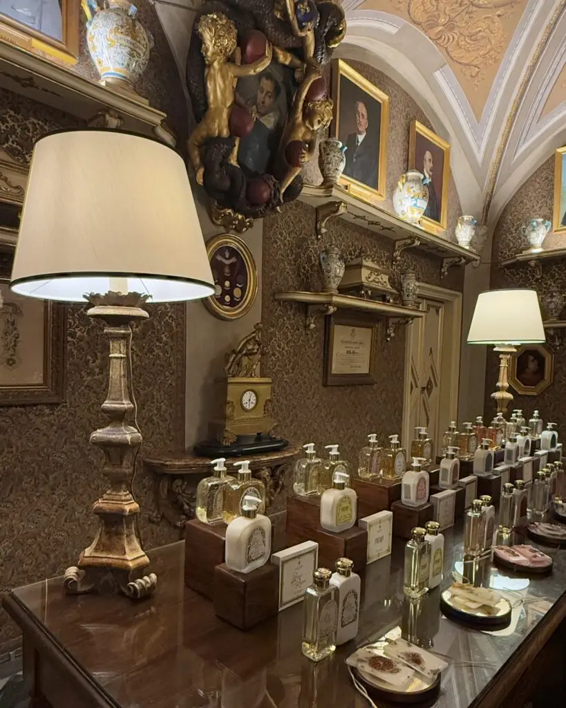 Historic apothecary bottles at Santa Maria Novella Florence