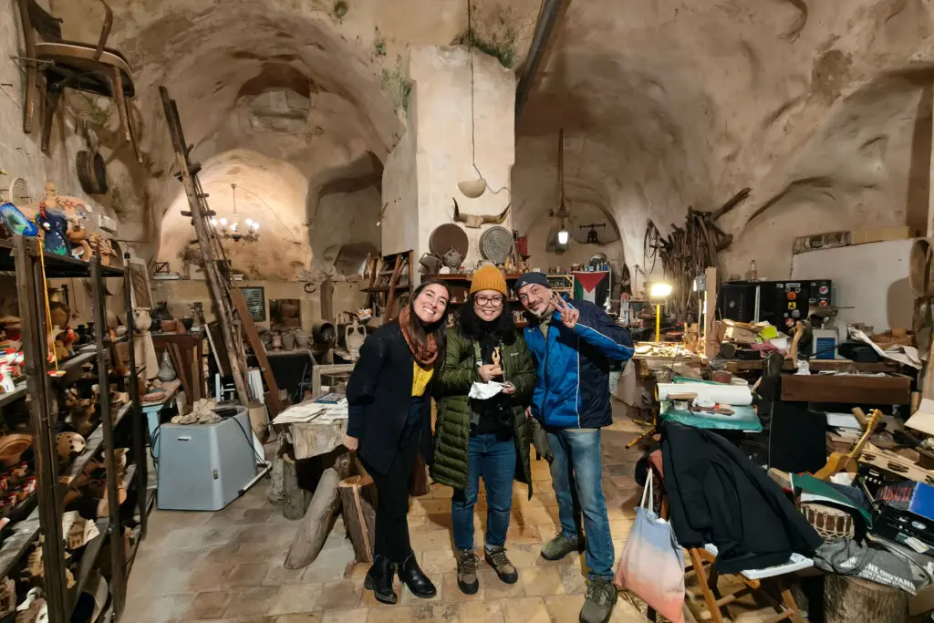 with artists Giuseppe and Yana inside Arte Pastorale Matera
