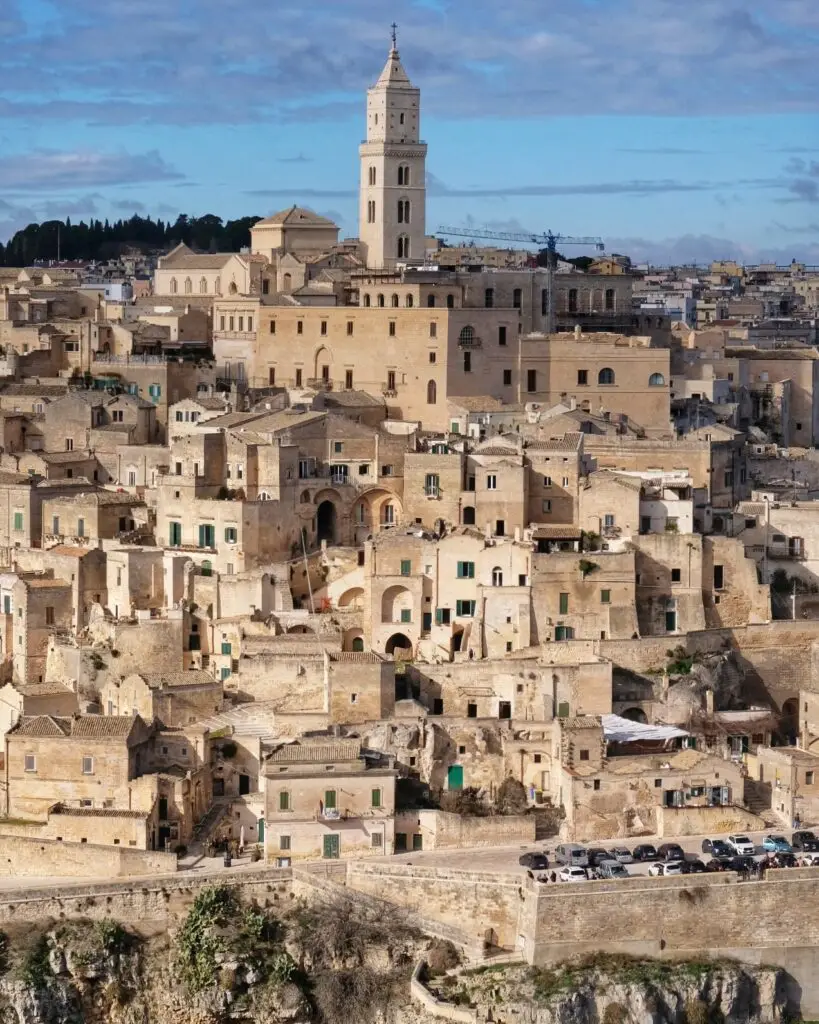 Matera Cathedral overlooking the tightly packed stone buildings of the Sassi