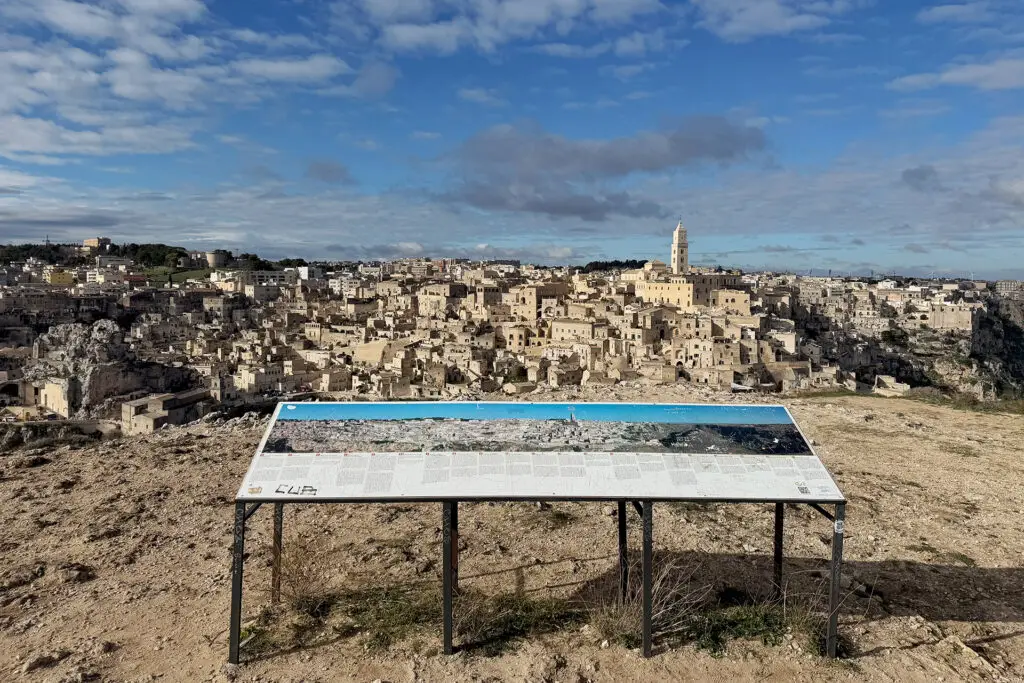 Panoramic view of Matera from across the Gravina ravine