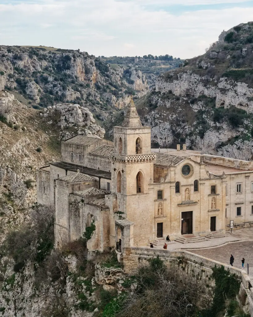 San Pietro Caveoso church standing beside the Gravina di Matera ravine